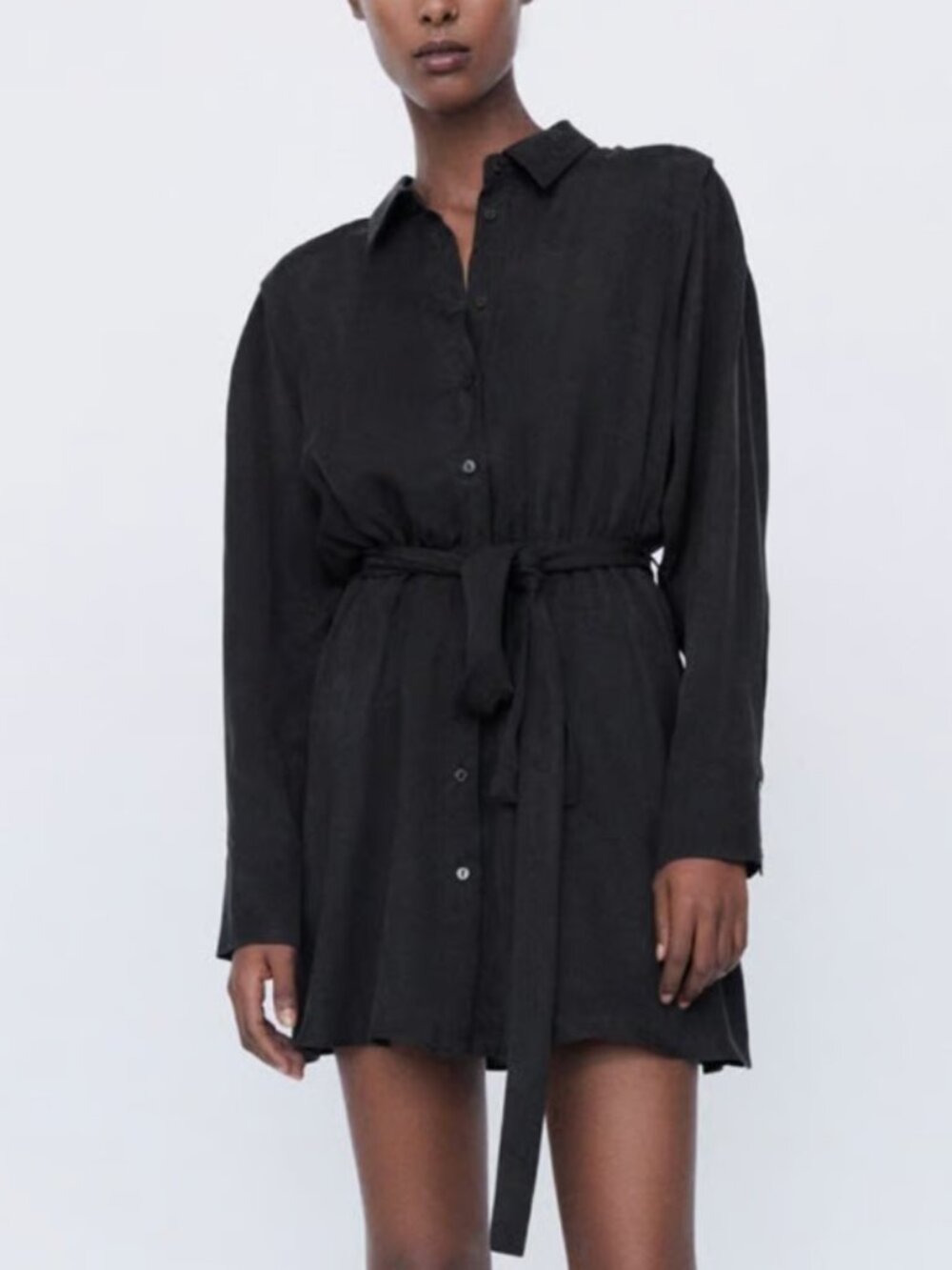 Zara Black Satin Effect Button Down Long Sleeve Dress XS